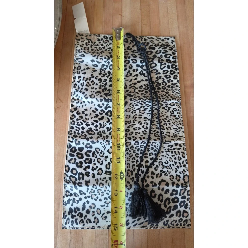 Chicos Leopard Print Jewelry Roll Travel Organizer Tassel Wrap NWT